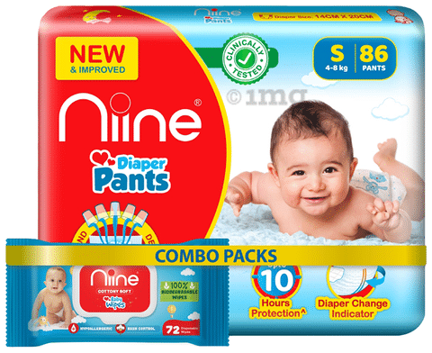 Niine Combo Pack of Baby Diaper Pants Small 86  Biodegradable Baby Wipes  with Lid 72 Buy combo pack of 2 Packs at best price in India  1mg