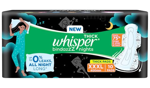 Whisper Bindazzz Nights Pads, Size XXL+: Buy packet of 6.0 pads at best  price in India