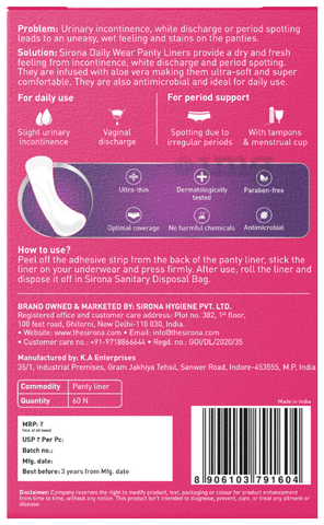Buy Sirona Ultra-Thin Small Panty Liners for Women (Pack of 60) Online