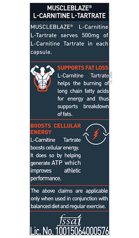 MuscleBlaze L-Carnitine L-Tartrate | For Fat Metabolism, Energy &  Performance | Capsule