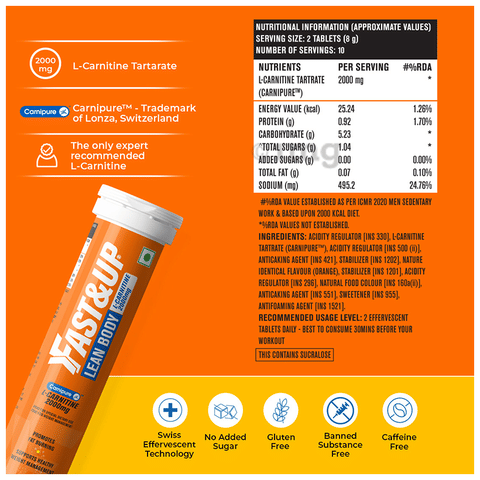 fast and up lean body l carnitine Fast&Up Lean Body with L-Carnitine 2000mg Effervescent Tablets (20 Each)  Orange: Buy combo pack of 3.0 bottles at best price in India