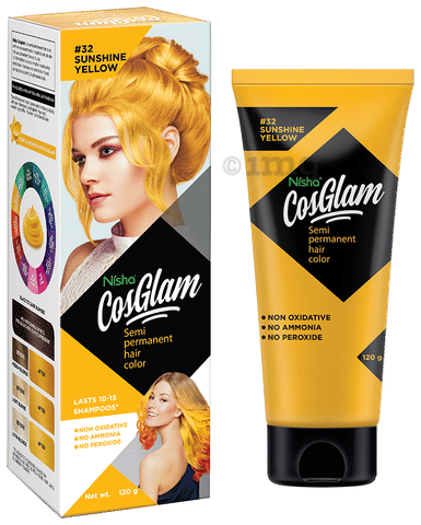 Nisha Cosglam Semi Permanent Hair Color Sunshine Yellow: Buy tube of 120 gm  Cream at best price in India | 1mg