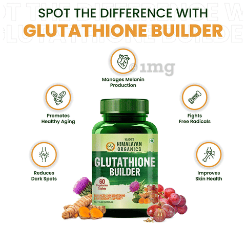 Vlado's Himalayan Organics Glutathione Builder for Anti-Ageing & Skin  Brightening Vegetarian Tablet: Buy bottle of 60.0 tablets at 𝗯𝗲𝘀𝘁  𝗽𝗿𝗶𝗰𝗲 in India