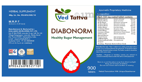 Ved Tattva Diabonorm Health Sugar Management Tablet Buy Jar Of 900 Tablets At Best Price In India 1mg