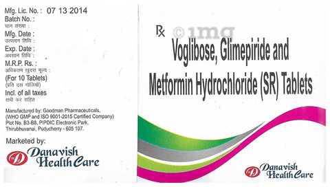 Danavish Glimepiride+Metformin+Voglibose 1mg/500mg/0.2mg Tablet SR