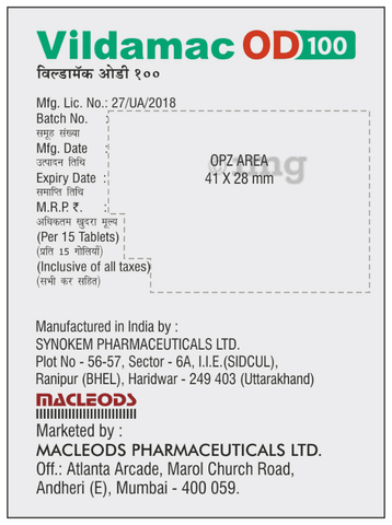 Vildamac OD 100mg Tablet image Vildamac OD 100mg Tablet image