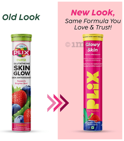 Plix Olena Glowy Skin with 500mg Glutathione & Hyaluronic Acid |  Effervescent Tablet | Flavour Strawberry: Buy box of 1.0 Bottle at 𝗯𝗲𝘀𝘁  𝗽𝗿𝗶𝗰𝗲 in India