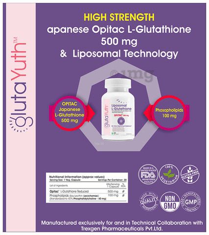 Gluta Yuth Liposomal Japanese L-Glutathione Opitac 500 mg Capsule: Buy  bottle of 30.0 capsules at 𝗯𝗲𝘀𝘁 𝗽𝗿𝗶𝗰𝗲 in India