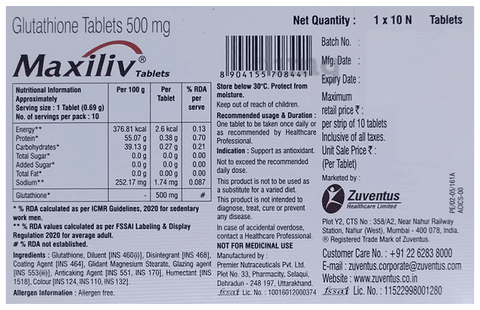 maxiliv glutathione Maxiliv 500 Mg