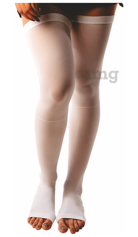 Comprezon Cotton Varicose Vein Stockings Class 2 Below Knee (1 Pair) Medium  Beige