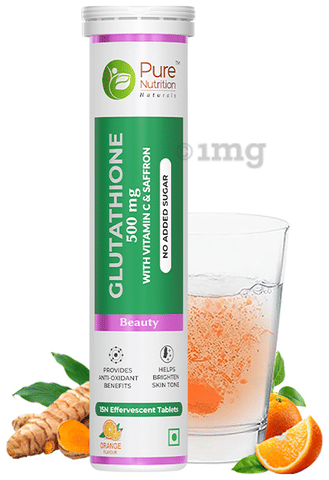 Pure Nutrition Glutathione 500mg with Vitamin C & Saffron | For Skin & Antioxidant Support Effervescent Tablet: Buy bottle of 15.0 Effervescent Tablet at best price in India