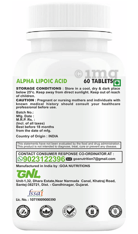 Goa Nutritions ALA DSR 600mg Enteric Coated Sustained Release ...