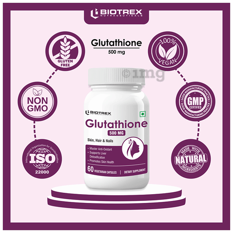 Biotrex Glutathione 500 mg Veg Capsule: Buy bottle of 60.0 vegicaps at best  price in India