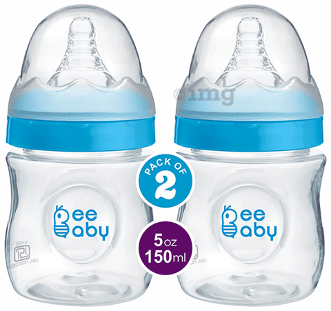 BeeBaby Ease Wide Neck Baby Feeding Bottle with Medium Flow Anti-Colic Soft  Silicone Nipple 4 Months + (150ml Each) Blue: Buy combo pack of 2.0 bottles  at best price in India