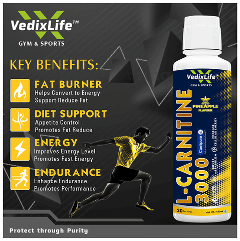 VedixLife L-Carnitine 3000 for Energy, Fat Metabolism & Performance  Pineapple