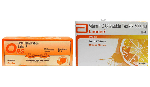 Combo Pack Of Prolyte Ors Powder Refreshing Orange 21gm Limcee Chewable Tablet Orange 15 Buy Combo Pack Of 2 Packs At Best Price In India 1mg