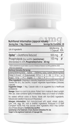 Gluta Yuth Liposomal Japanese L-Glutathione Opitac 500 mg Capsule: Buy  bottle of 30.0 capsules at   in India | 1mg