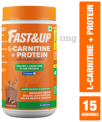 Fast&Up 100% Plant Based L-Carnitine + Protein Supports Weight Management,  Builds Lean Muscles and Reduce Appetite Creamy Chocolate: Buy jar of 450.0  gm Powder at best price in India
