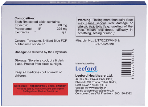 Etoford P 60 mg/325 mg Tablet
