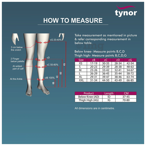 Tynor I 70 Medical Compression Stocking Mid Thigh XL: Buy packet of 1.0  Pair of Stockings at best price in India