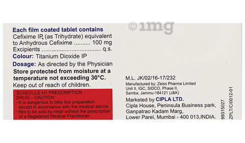 Cefrax 100 Tablet image