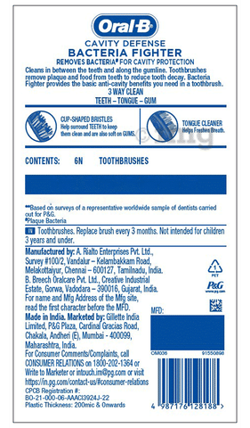 Oral-B Cavity Defense Bacteria Fighter Toothbrush: Buy packet of