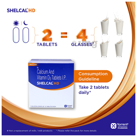 Shelcal - HD Tablet with Calcium & Vitamin D3 | Bone, Joint & Muscle Care image