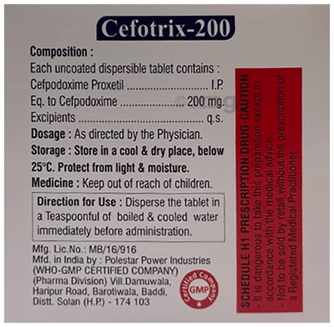 Cefotrix 200 Tablet DT image