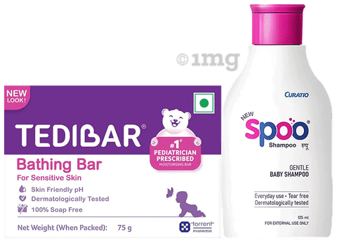 Combo Pack of Tedibar Soap 75 Curatio New Spoo Gentle Baby