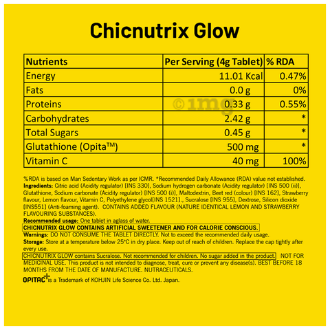 chicnutrix glutathione ingredients Chicnutrix Combo Pack of Glow Effervescent Tablet & Super C Effervescent  Tablet (20 Each): Buy combo pack of 2.0 bottles at best price in India