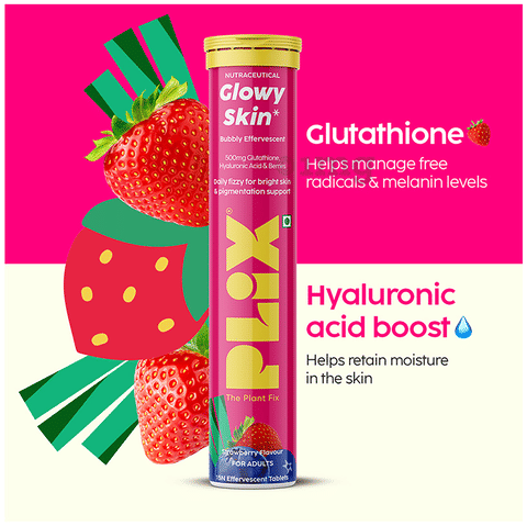plix glutathione benefits Daily exposure to sun, pollution, and stress can make skin look dull, uneven, and pigmented.  Glowy Skin Effervescent Tablets are formulated with:  500 mg  helps regulate melanin PLIX Glowy Skin 500mg Glutathione