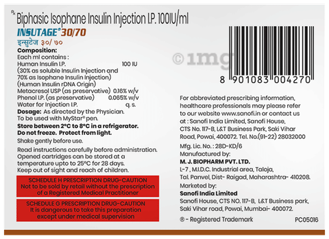 Insutage 30/70 Injection (3ml Each)