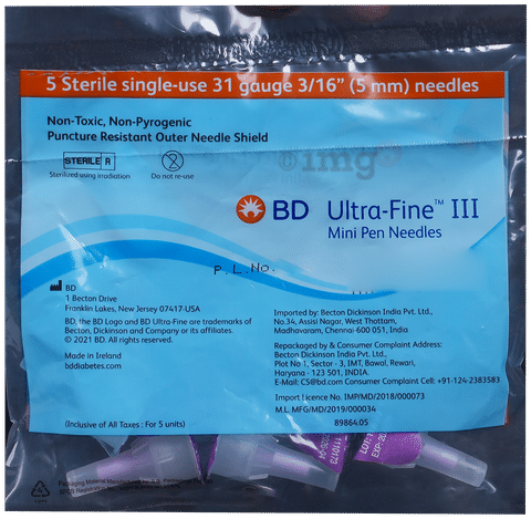 BD Insulin Pen Needle, Mini Pen Needle, Ultra Fine, 31G x 5mm, Case  $1,036.07/Case of 1200 MedPlus BEC 320119
