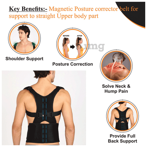 Superfine Comfort Posture Corrector Magnetic Back Support Belt for Upper  Back Pain Relief Black: Buy box of 1.0 Unit at best price in India