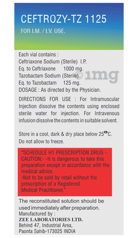 Ceftrozy-TZ 1125 Injection image Ceftrozy-TZ 1125 Injection image