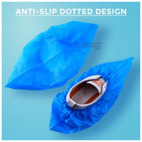 C Cure Disposable Plastic LDPE Shoe Cover with Zipper Pack (200 Each) Blue