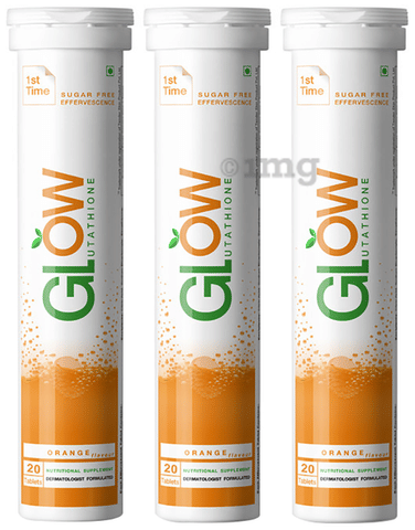 Glow Glutathione Effervescent Tablet for Skin | Sugar-Free | Flavour Orange: Buy combo pack of 3.0 bottles at best price in India