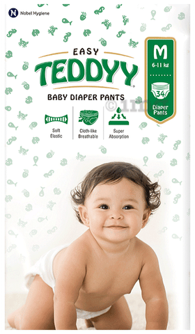 Teddyy Easy Baby Diaper Pants with Soft Elastic Size Medium: Buy