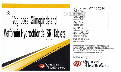 Danavish Glimepiride+Metformin+Voglibose 2mg/500mg/0.2mg Tablet SR