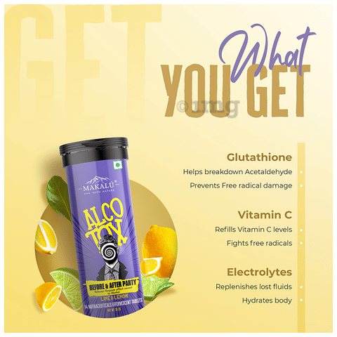 Makalu Alcotox Before & After Party Hangover Cure Effervescent Tablet-Lime  & Lemon (14 Each): Buy box of 6.0 bottles at best price in India
