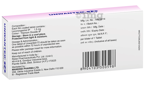 Unwanted-72 Levonorgestrel Emergency Contraceptive Tablet image