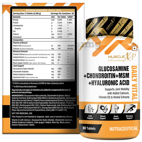 MuscleXP Glucosamine + Chondroitin + MSM + Hyaluronic Acid Daily Vital  Tablet (60 Each)