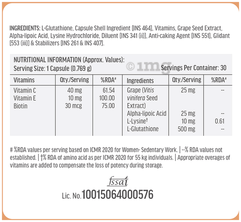HK Vitals Glutathione 500mg | Capsule for Skin Health: Buy bottle of 30.0  vegicaps at best price in India | 1mg