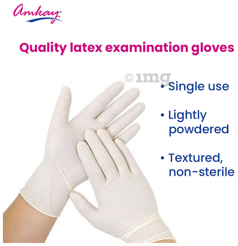 Amkay Latex Examination Gloves Medium Buy box of 100.0 Gloves at