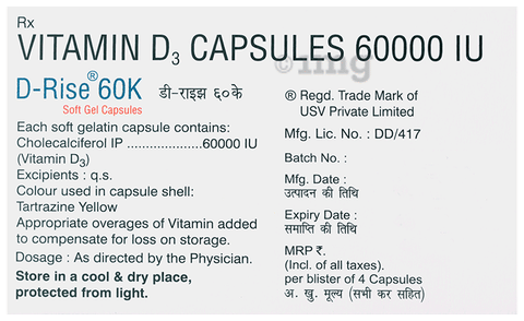Buy D-Rise 60K Capsule Online: View Uses, Side Effects, Price ...