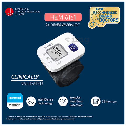 Omron HEM 6161 Fully Automatic Wrist Blood Pressure Monitor White