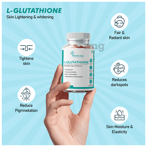 Herbal Max L-Glutathione For Shining & Lightning Skin Tablet: Buy bottle of 60.0 tablets at best price in India | 1mg Herbal Max L-Glutathione For Shining & Lightning Skin Tablet: Buy bottle of 60.0 tablets at best price in India | 1mg