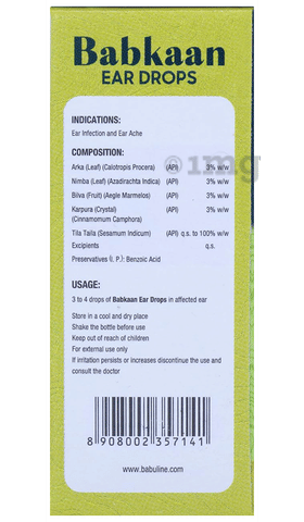 Babuline Babkaan Ear Drops for Baby and Adult Relieving Ear Pain Eardrops For Babies, Ear Infections and Earaches (10ml Each)