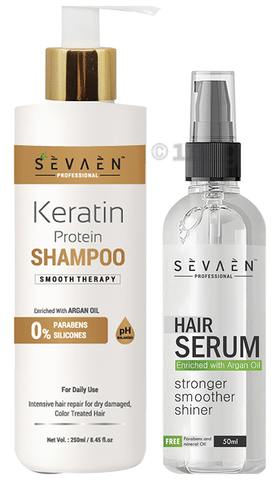 Sevaen Professional Combo Pack of Keratin Protein Shampoo for Daily Use  250ml and hair Serum 50ml: Buy combo pack of 2 bottles at best price in  India | 1mg