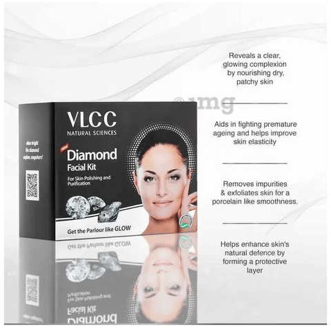 VLCC Diamond Single Facial Kit - 60gm Anti-Aging Skin Detox Treatment With Diamond Bhasma